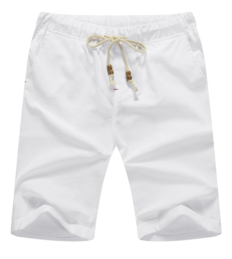 NITAGUT Men's Linen Casual Classic Fit Short White S - Image 2